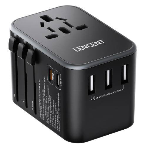 European Plug Adapter, LENCENT International Travel Power Plug with 2 AC  Outlets&3 USB Ports &1 USB C, US to Most of Europe EU Italy Spain France  Iceland Germany Greece Israel（Type C）,1 Pack 